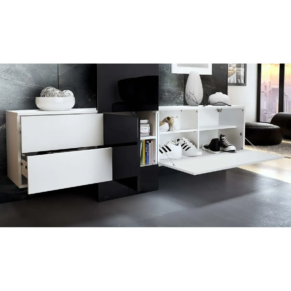 MPC Vestiaire Blanc Mat et Marbre Graphite