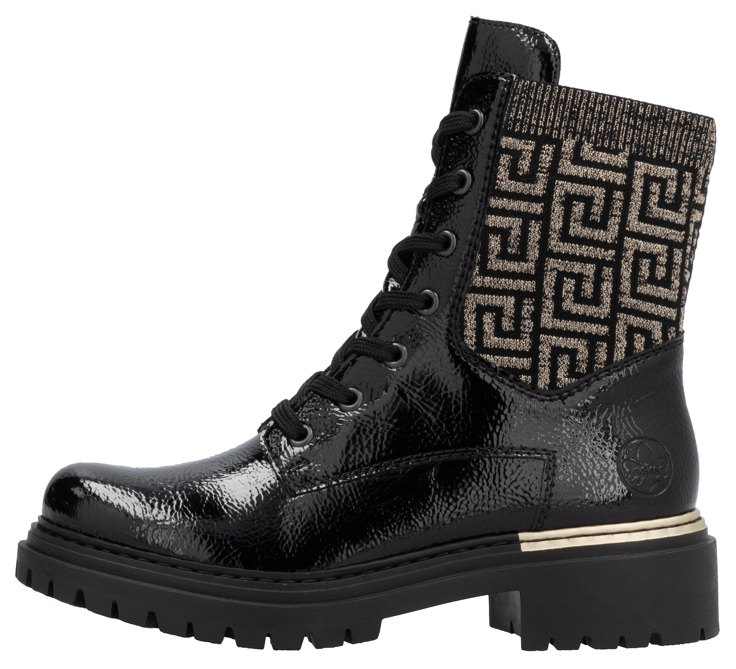 Rieker Schnürboots  , Stiefelette, Blockabsatz, mit Textileinsatz am Schaft