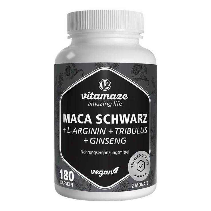 Maca Schwarz + Tribulus + Ginseng Komplex Kapseln, 180 St
