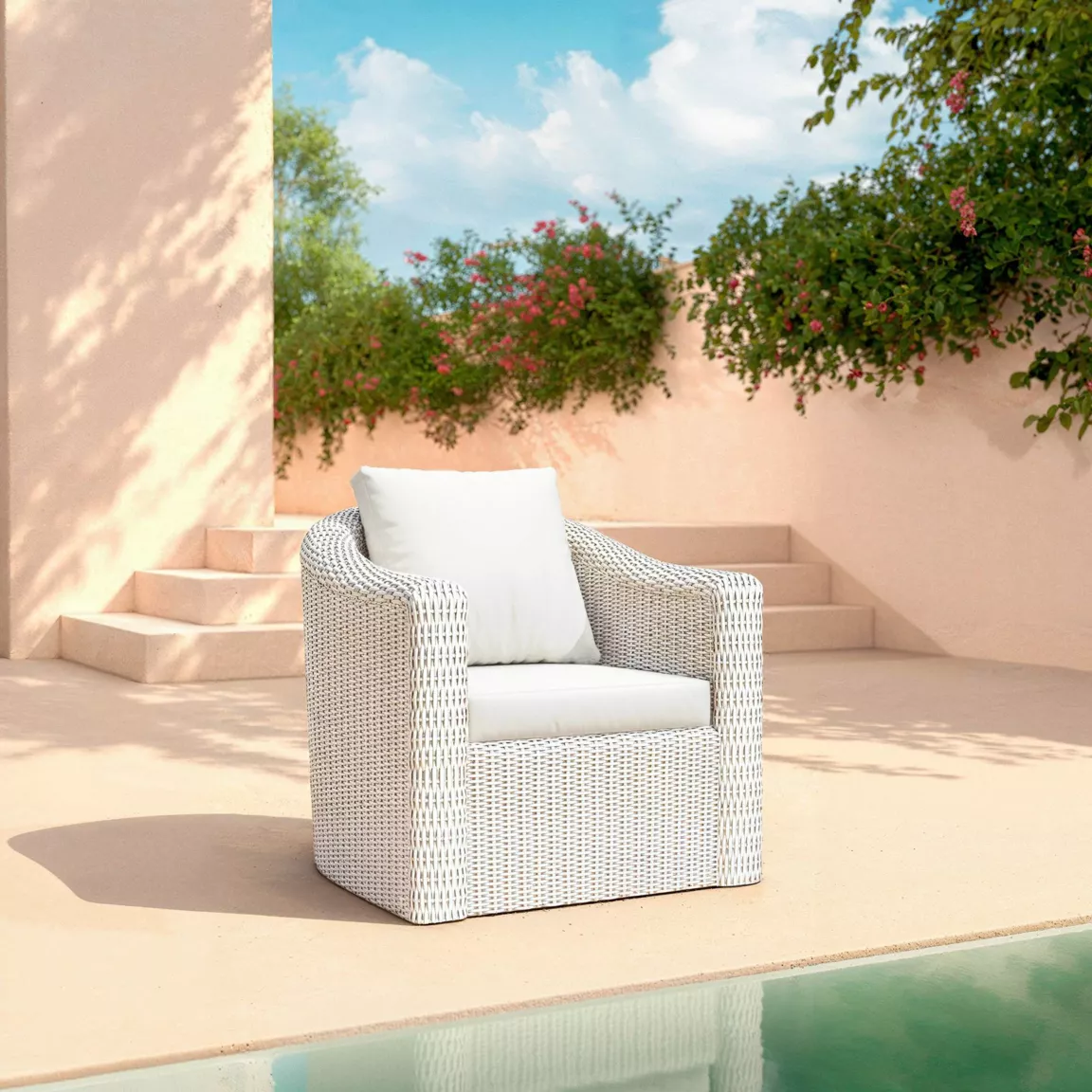 Salon de jardin en résine tressée 5 places 4 pcs Calvi Blanc