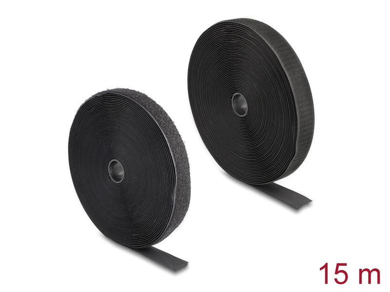 Delock Klettband 15m x 25mm Strapazierfähig Schwarz Delock Strapazierfähiges Klettband mit Haft- und Flauschband L 15 m x B 25 mm schwarz
