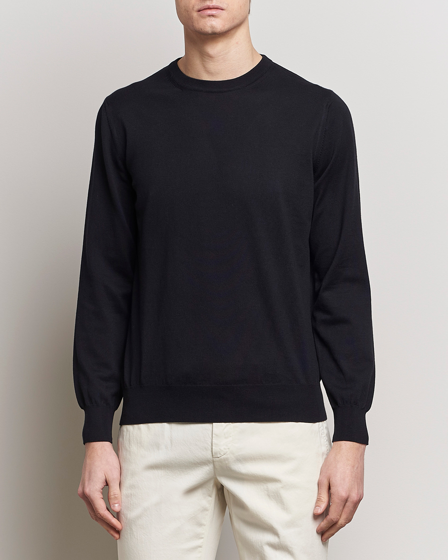 Canali Cotton Crew Neck Pullover Black