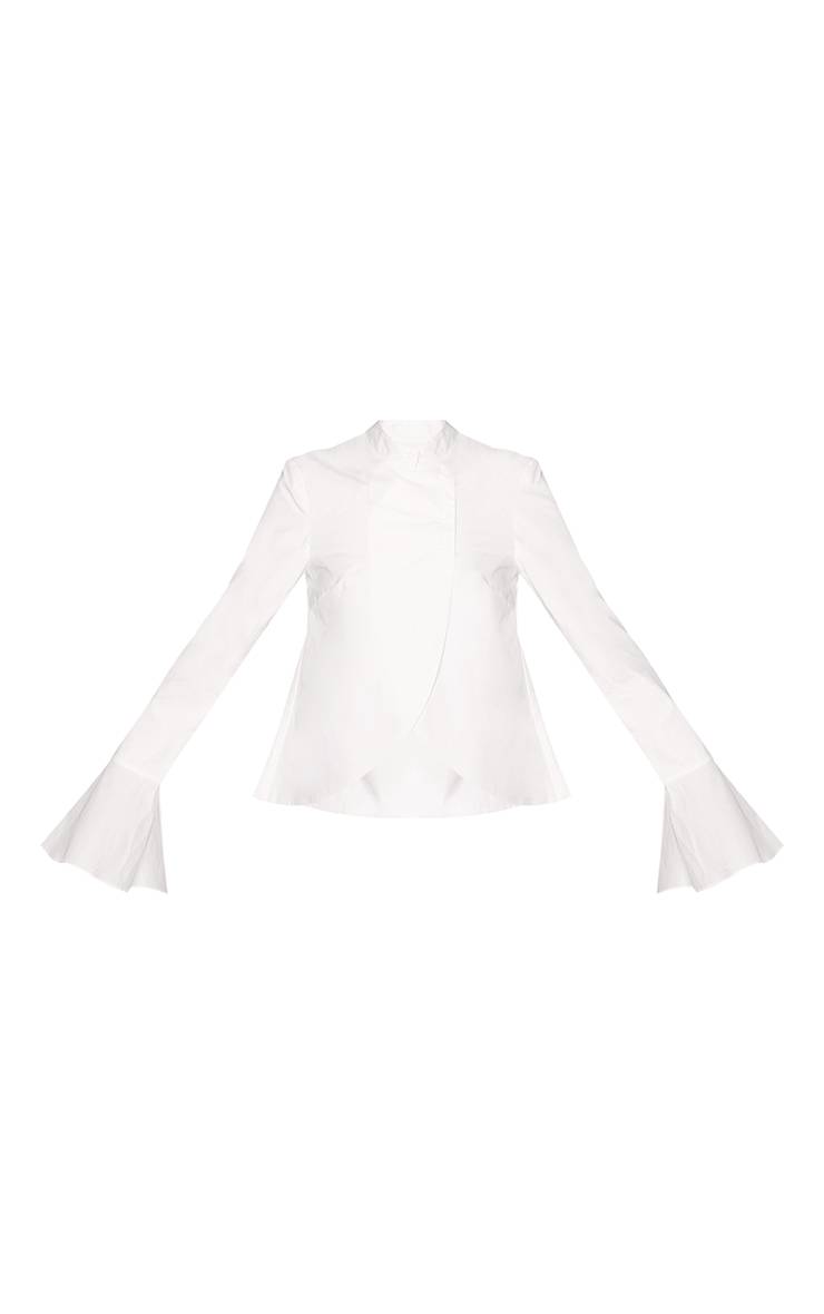 Blanc Chemise Col Montant Détail Boutons Asymétrique
