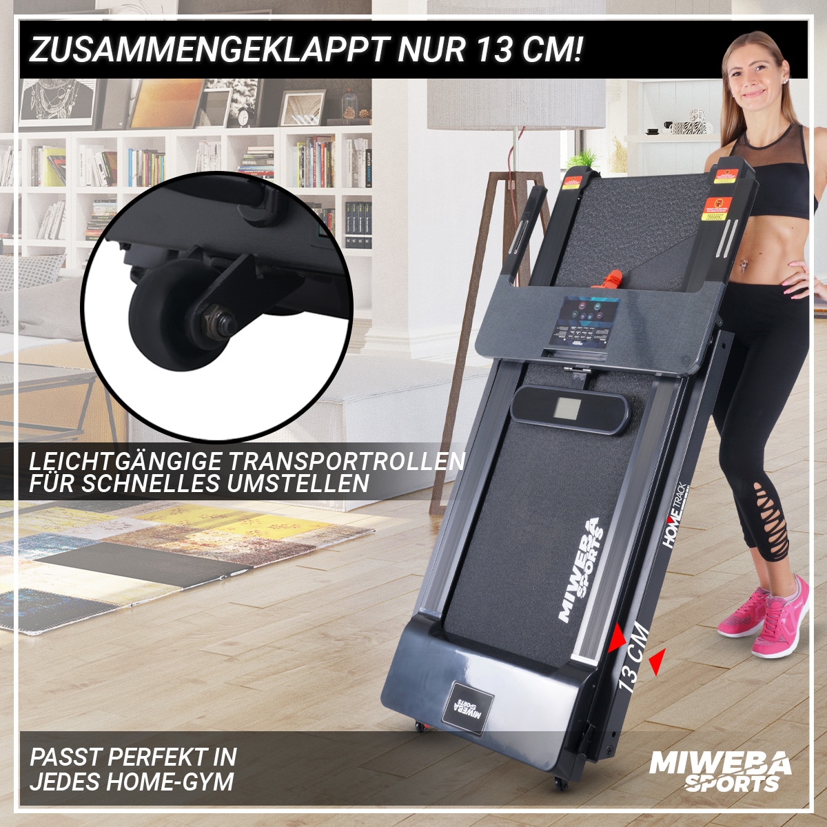Miweba Sports Laufband Home Track HT500, klappbar, 1-14 km/h, Handy/-Tablethalter, 12 Programme (Schwarz)
