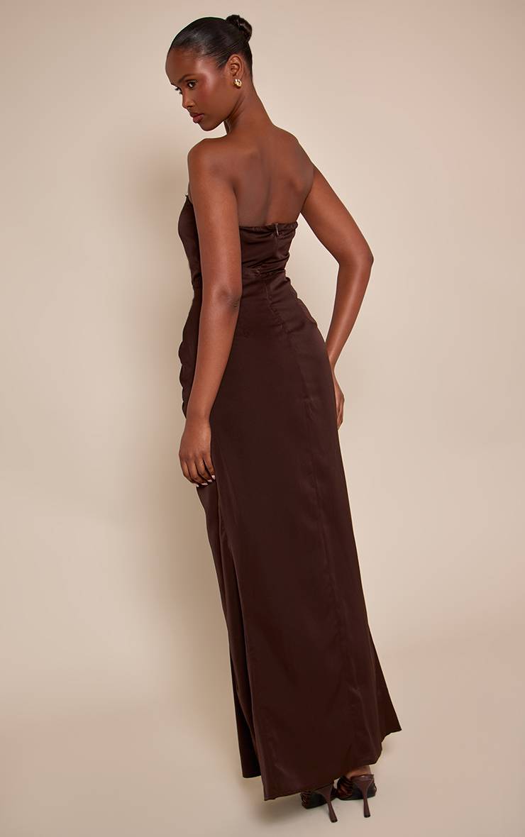 Chocolat Robe Maxi Bustier À Détails Drapés Et Corset