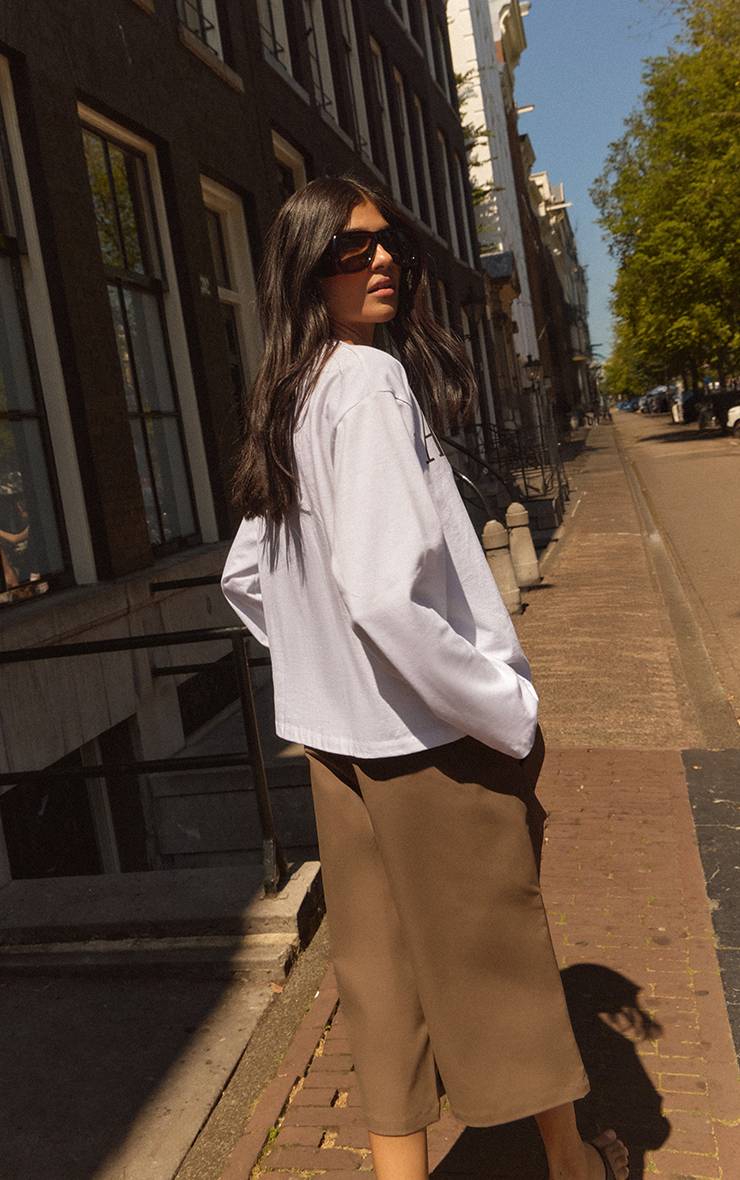 Blanc Haut À Manches Longues Oversize En Coton Avec Motif Graphique