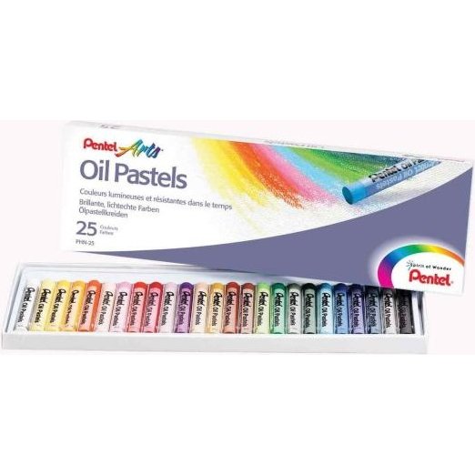 Pastel huile pentel corps rond enrobage papier non salissant diamètre 8mm boîte 25 unités