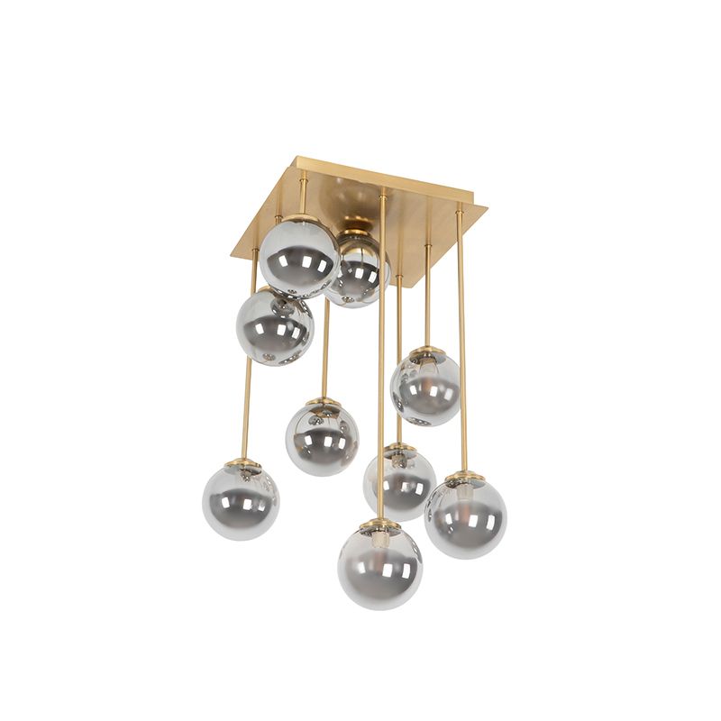 Moderne plafondlamp goud 9-lichts met smoke glas - Athens