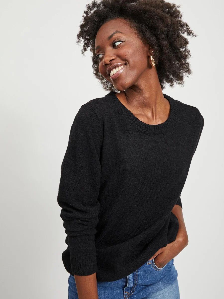 Vila  Viril O-Neck L/S striktrøje - sort