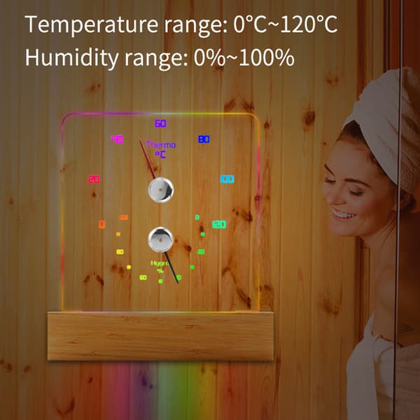 INF Badstuetermometer Hygrometer med RGB-lys 0
