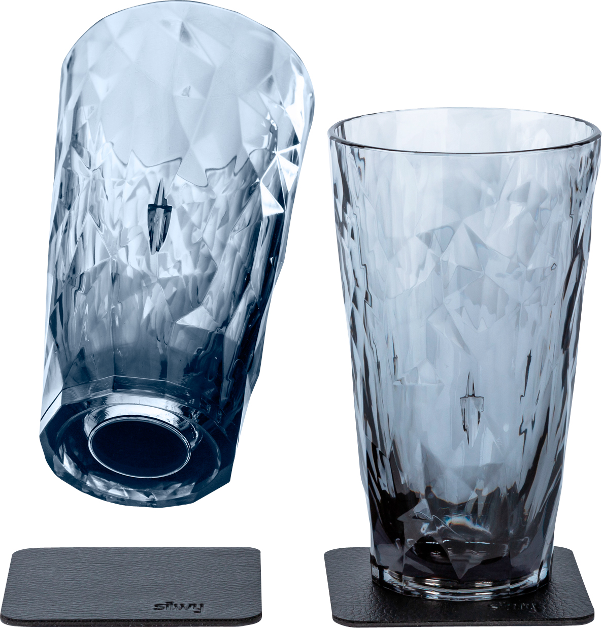 silwy® Magnet-Longdrink-Kunststoffgläser Grau inkl. metallischem Gel-Untersetzer 2 Stk. (300 ml)