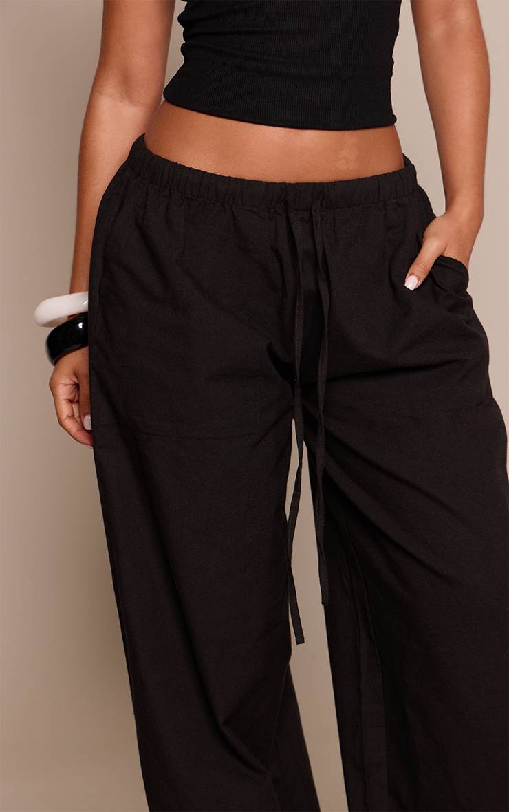 Noir Pantalon Petite En Lin Avec Taille À Cordon Coulissant