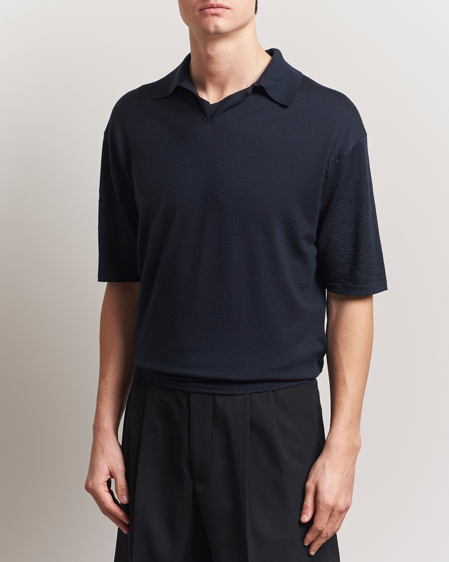 Auralee Wool Knit Polo Navy