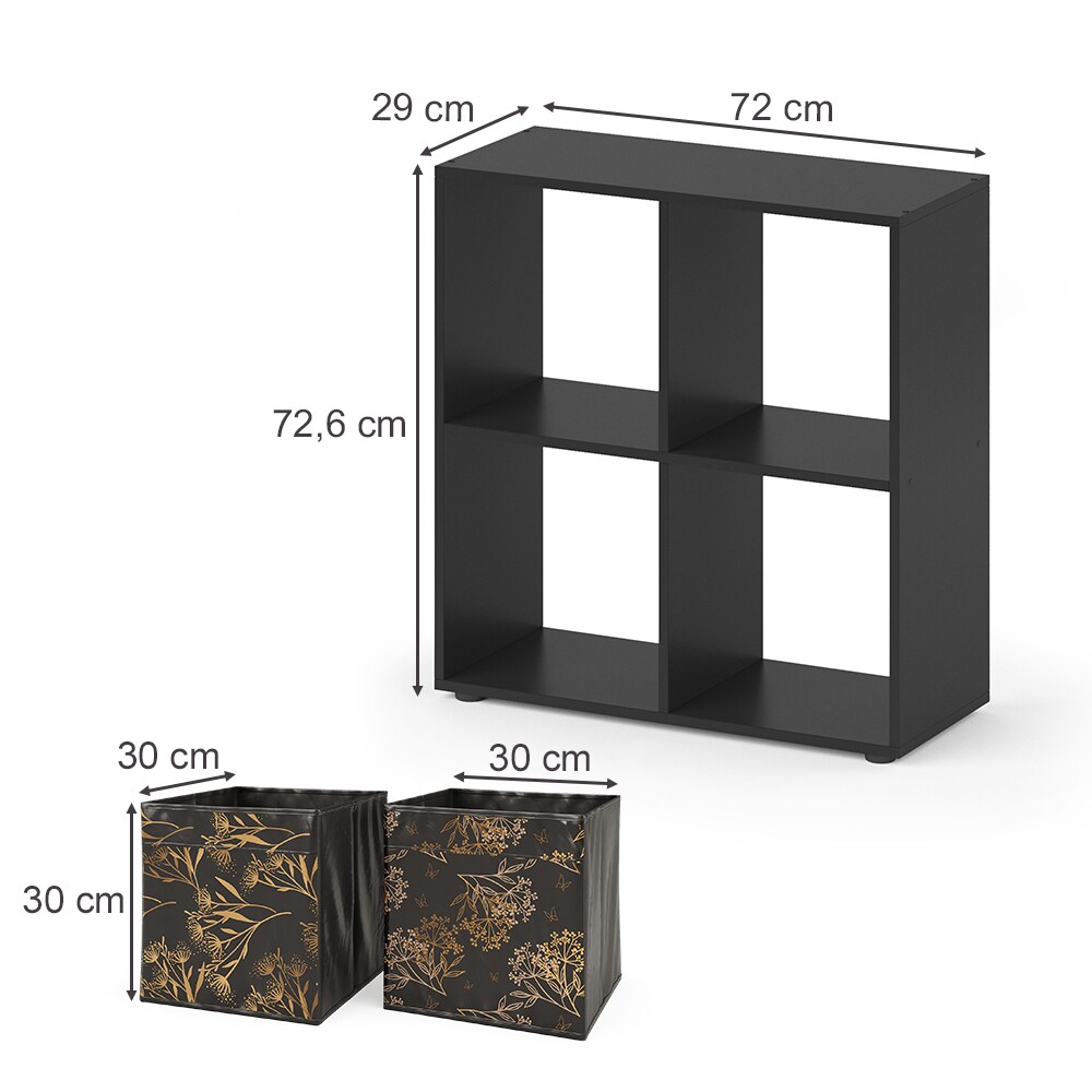 Vicco Raumteiler Würfelregal Standregal Tetra Schwarz Faltbox Wohnzimmer Regal 73x72 cm modern Ablage 4 Fächer Dekoregal Ordnerregal Aufbewahrung