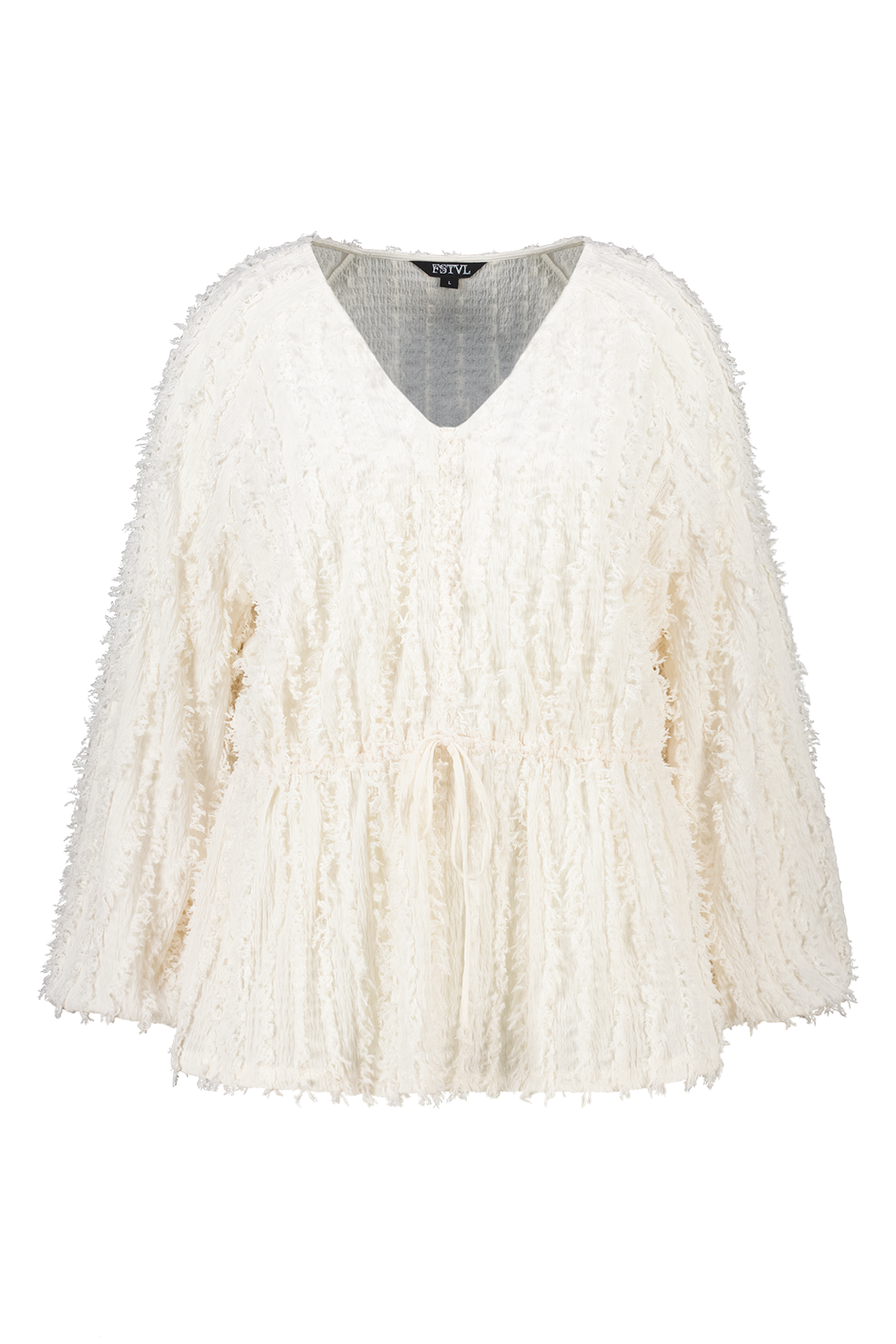 Fluffy peplum top met drawstring Cream