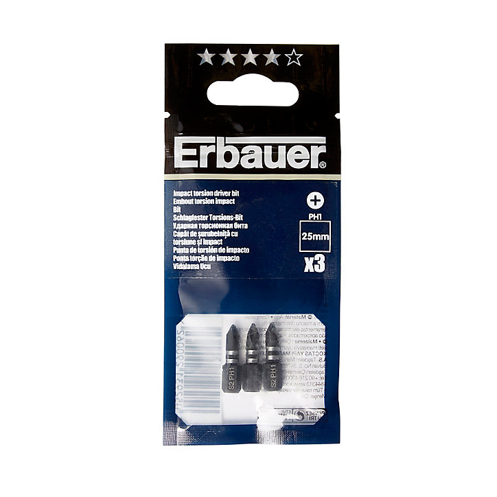 Embout de vissage torsion impact PH1 25 mm Erbauer - 3 pièces