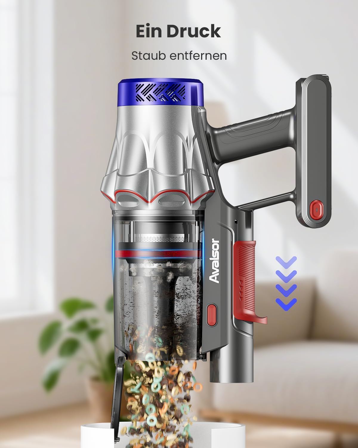 Akku Staubsauger 50000Pa/600W/65Min, 1,8L Staubsauger Kabellos mit Staubabstreif-Funktion, Anti-Tangle-Bürste, 8-Fach-Filtration Akkustaubsauger Selbststehend für Teppiche/Tierhaare/Hartböden