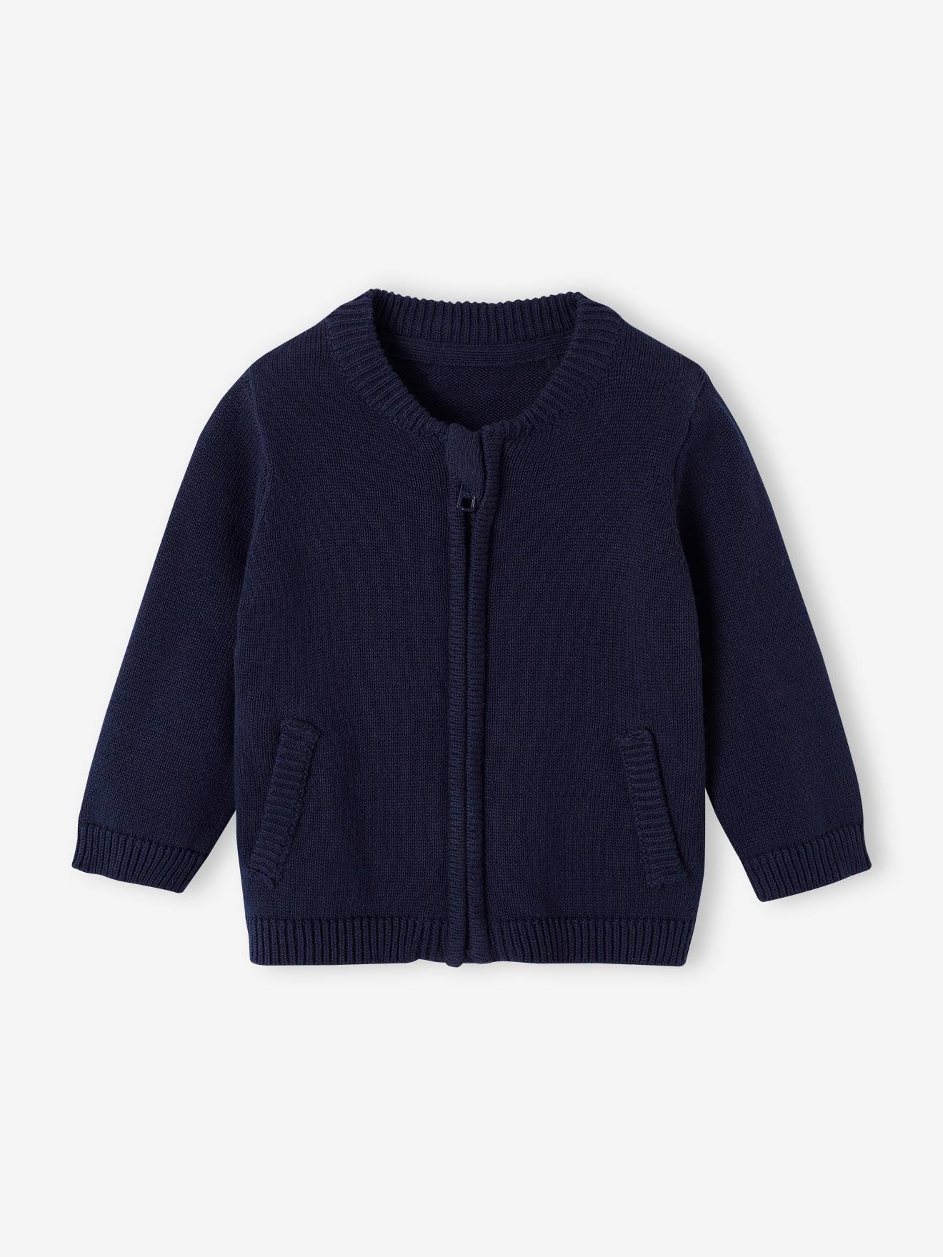 Casaquinho azul marinho estilo teddy com zíper para bebê