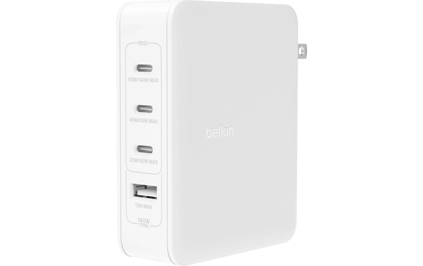 USB-Wandladegerät 1xUSB-A/3xUSB-C Weiss<br>140-W-4-Port-GaN-Ladegerät inkl. UK, EU, US Adapter