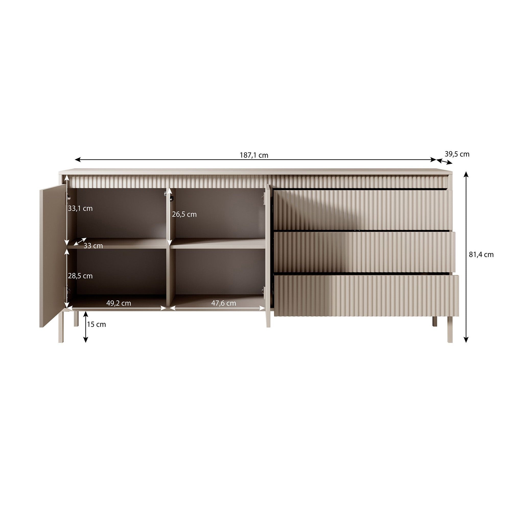 Meubella - Dressoir Saran - Beige - 187 cm