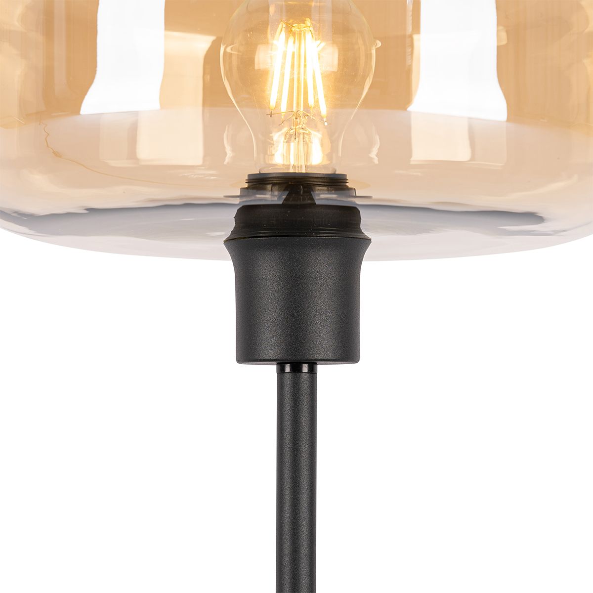 Art deco tafellamp zwart met amber glas - Bizle
