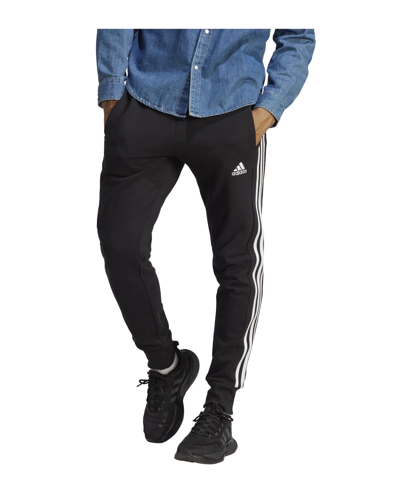 adidas Essentials French Terry Tapered Cuff 3-Stripes Pan Black
