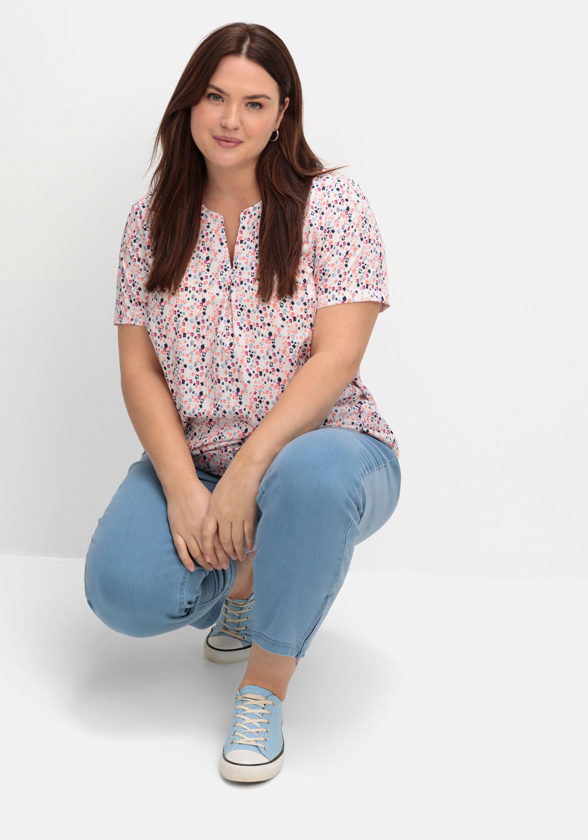 Schmale 7/8-Jeans mit Dehnbund und Zipper am Saum