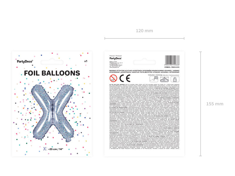 Folie Ballon Letter X Holografisch Leeg 35cm