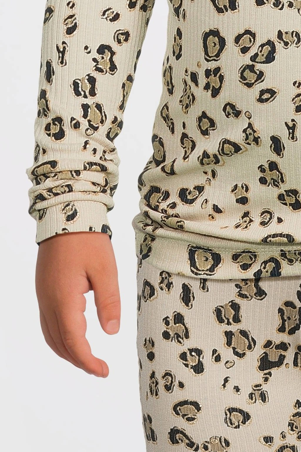 NAME IT longsleeve NMFSOLVEG met panterprint en ruches ecru/bruin