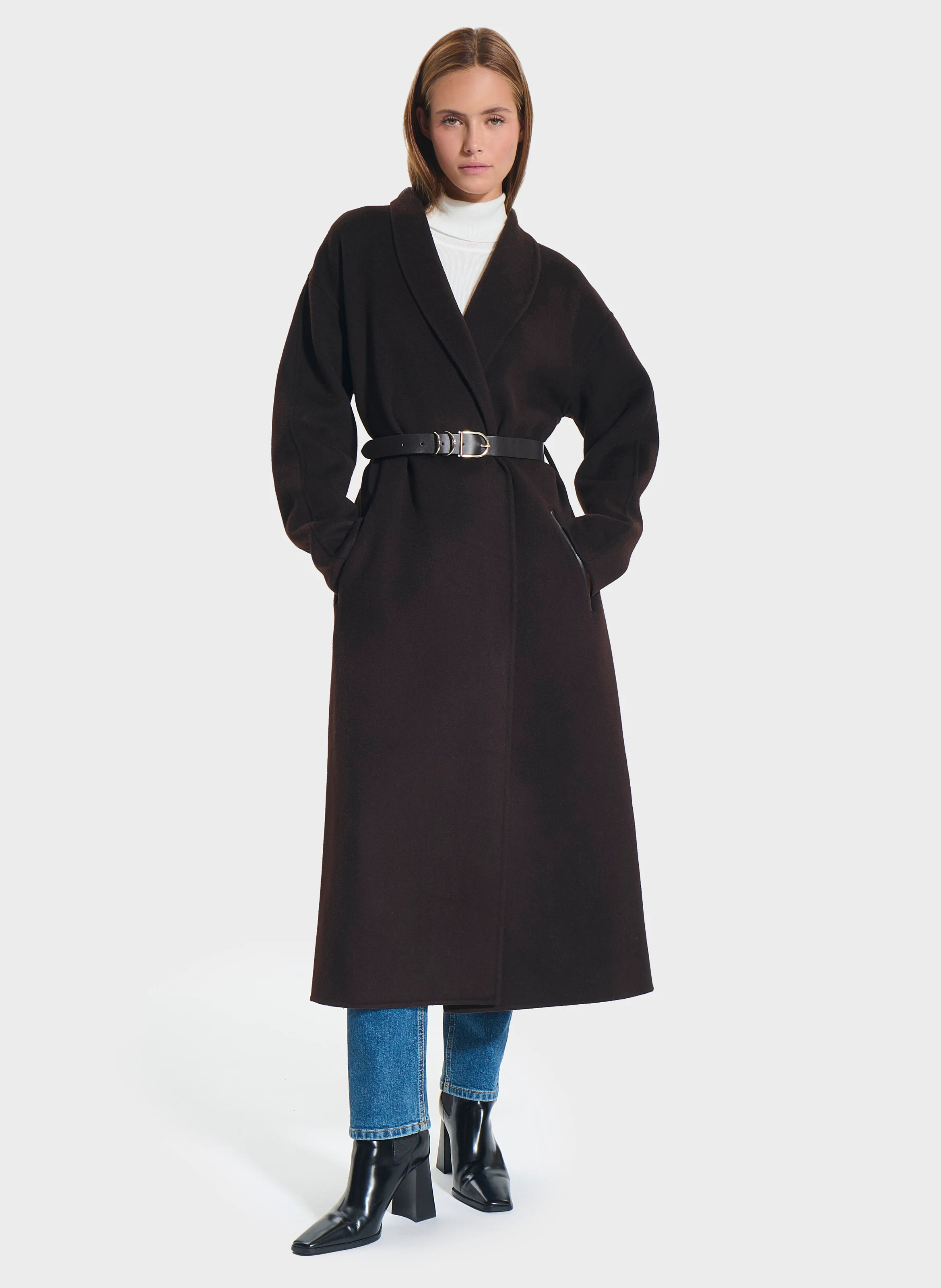 MINESOTAN - Manteau col tailleur en laine mélangée | Marron