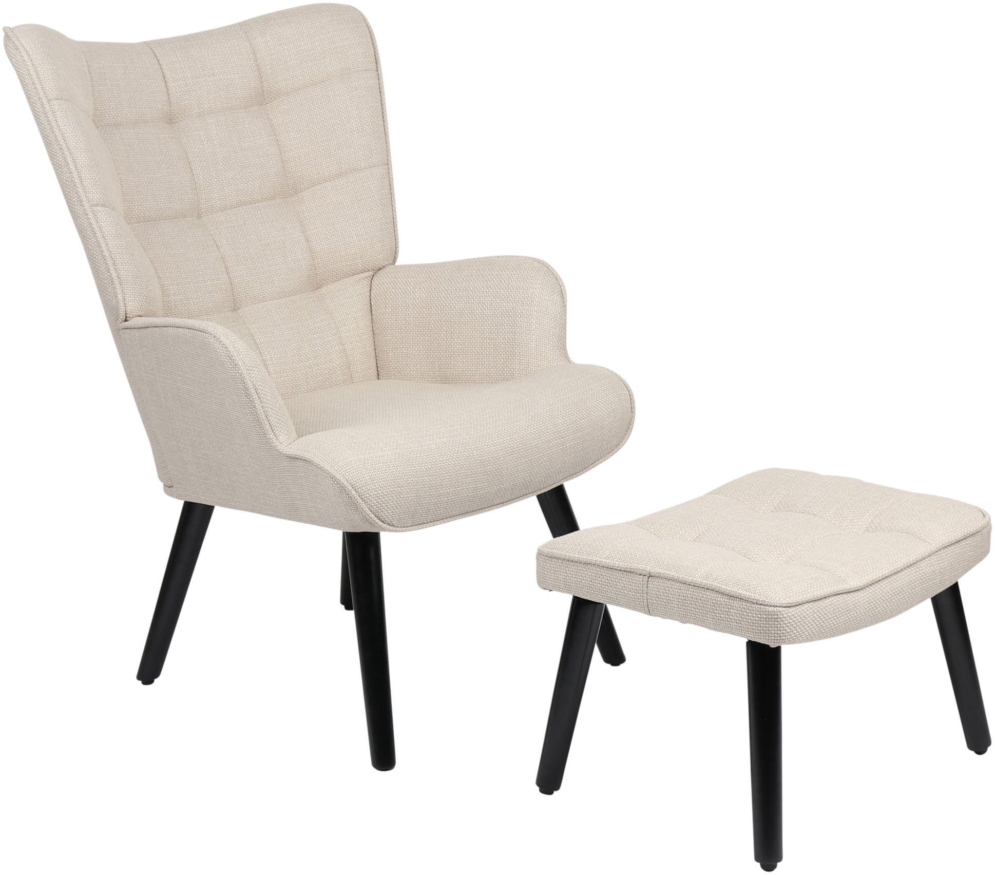 HELA Loungesessel »PAROS« Set, Sessel mit Hocker, 2 Stk. tlg. Sessel mit Hocker;Loungesessel;4-Fuss Massiv;Webstoff;Armlehnen