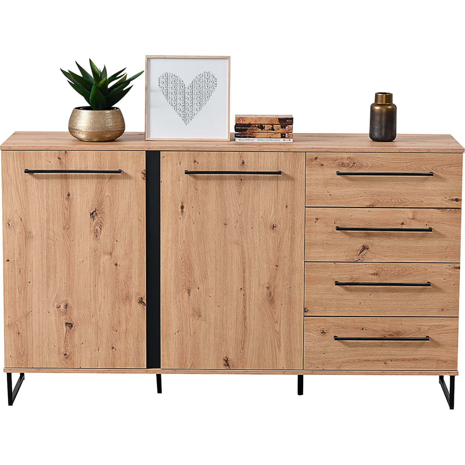 Sideboard Sardinia Melamin Artisan schwarz 159 x 95 x 42 cm