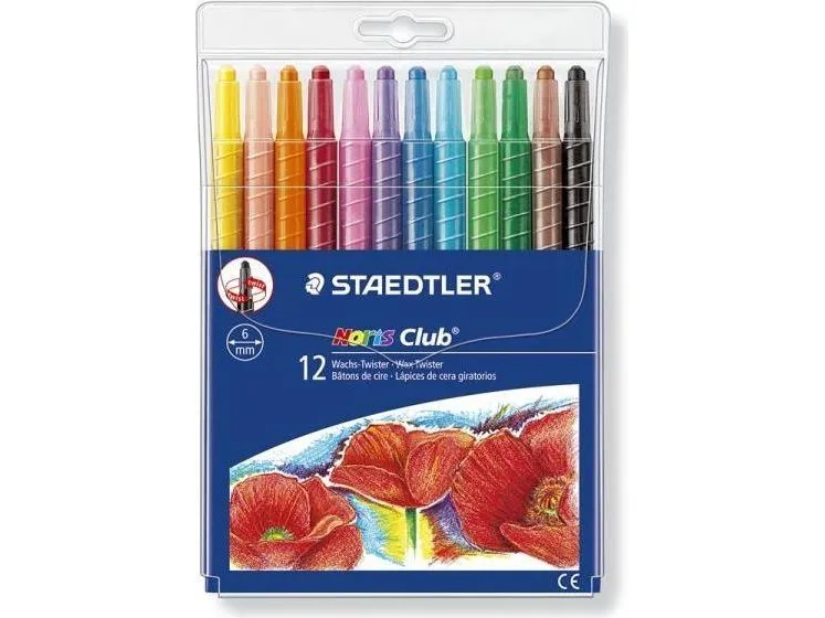 Voksfarver Staedtler Noris Twister i plastrør - med 12 stk. ass. farver