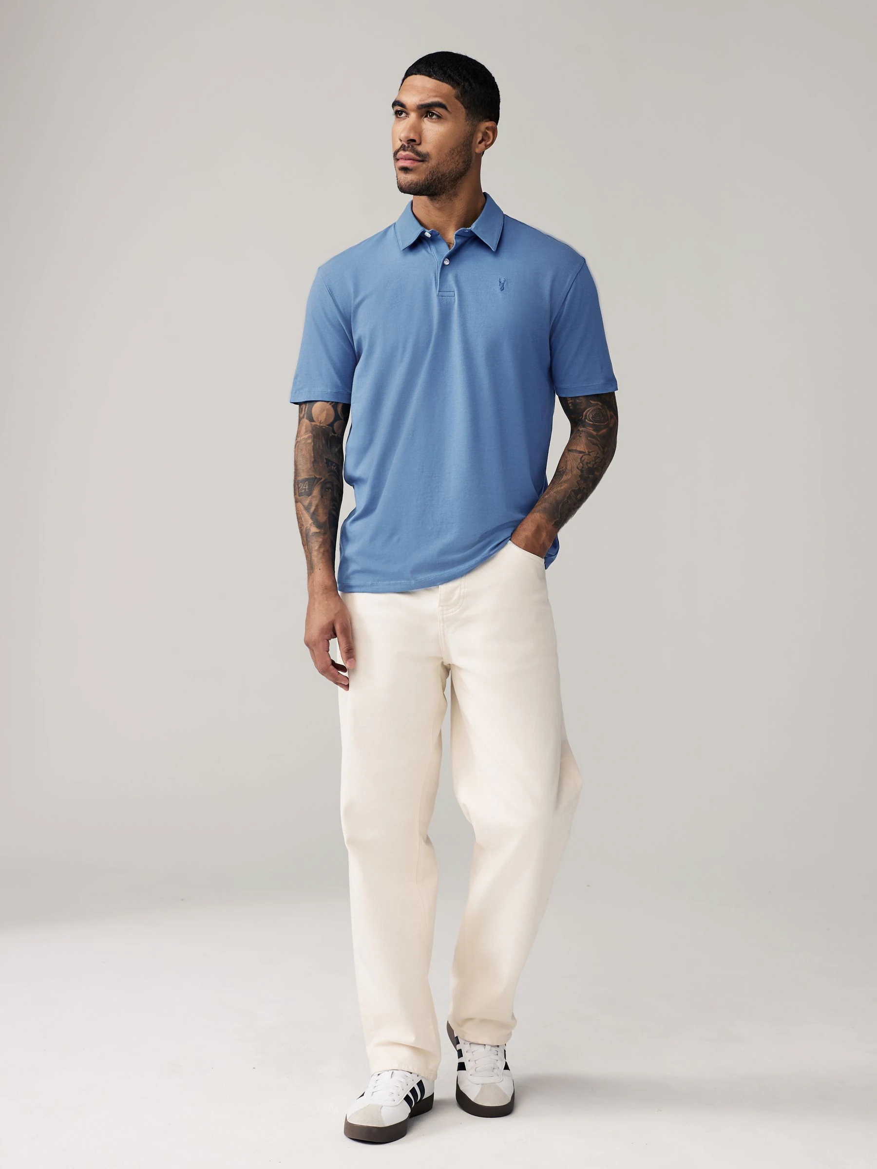 Blauw geo/blauw vlak - Normale Pasvorm - Set van 5 jersey poloshirts met korte mouwen
