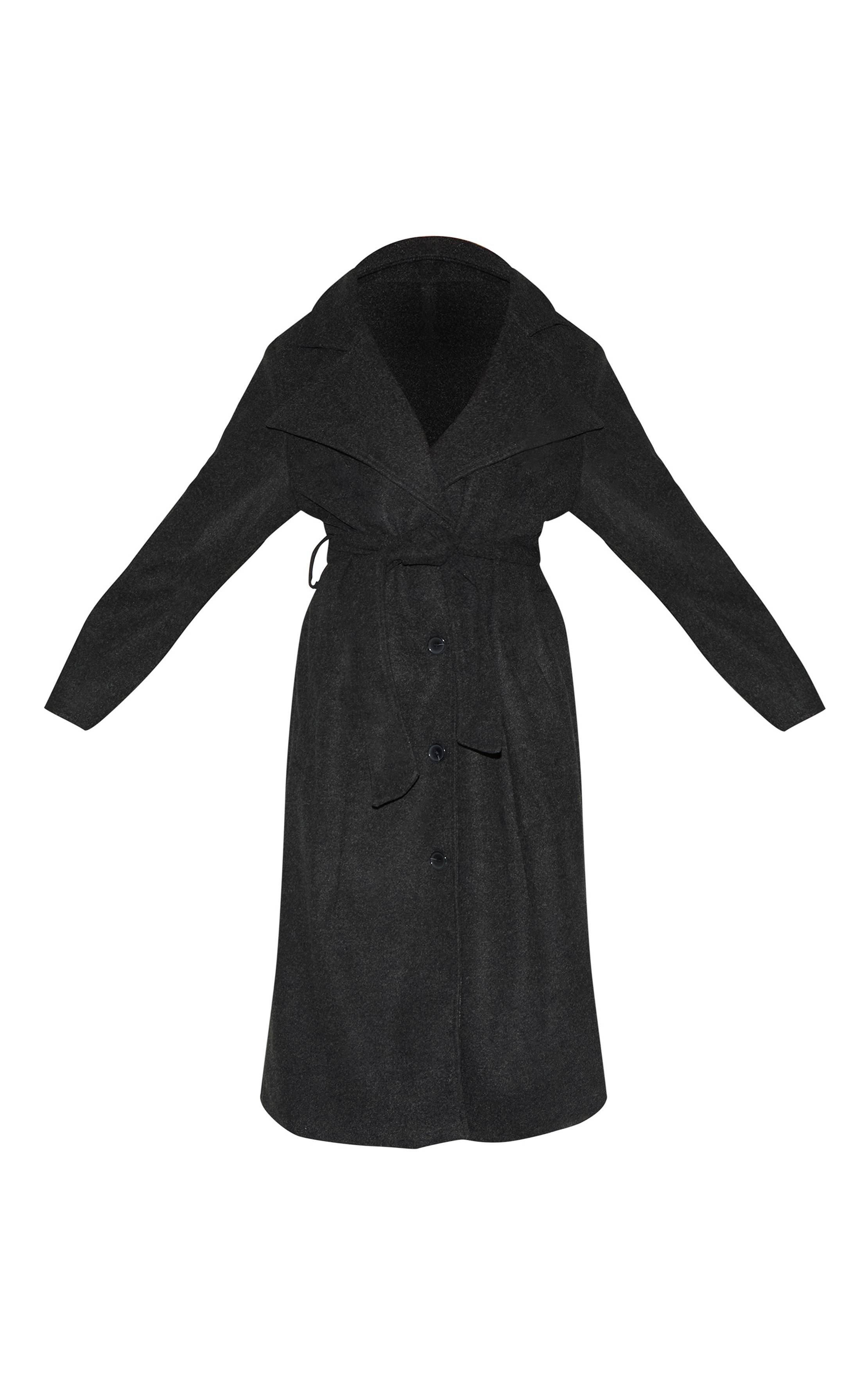 Noir Trench-coat Oversize Effet Laine