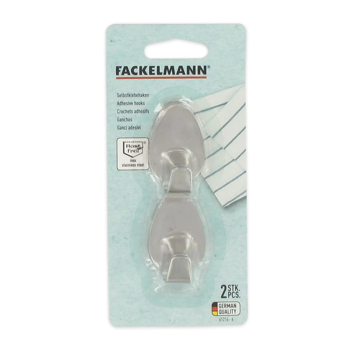 Lot de 2 crochets muraux adhésifs en inox Tecno Fackelmann