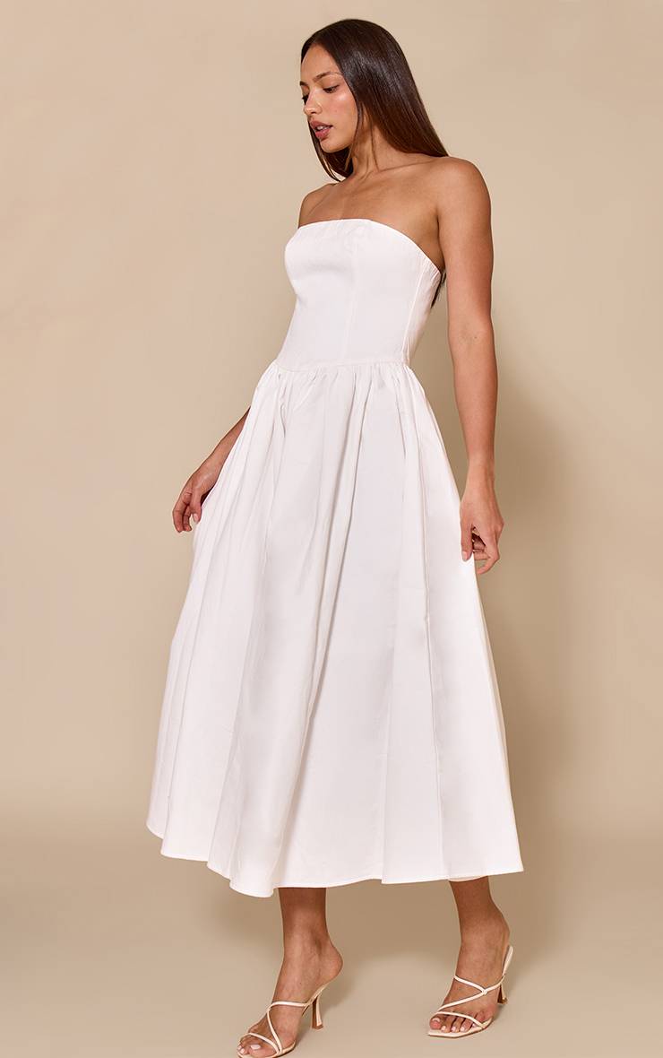 Blanc Robe Mi-longue Évasée À Bustier Tressé Froncé Pour Grandes Tailles