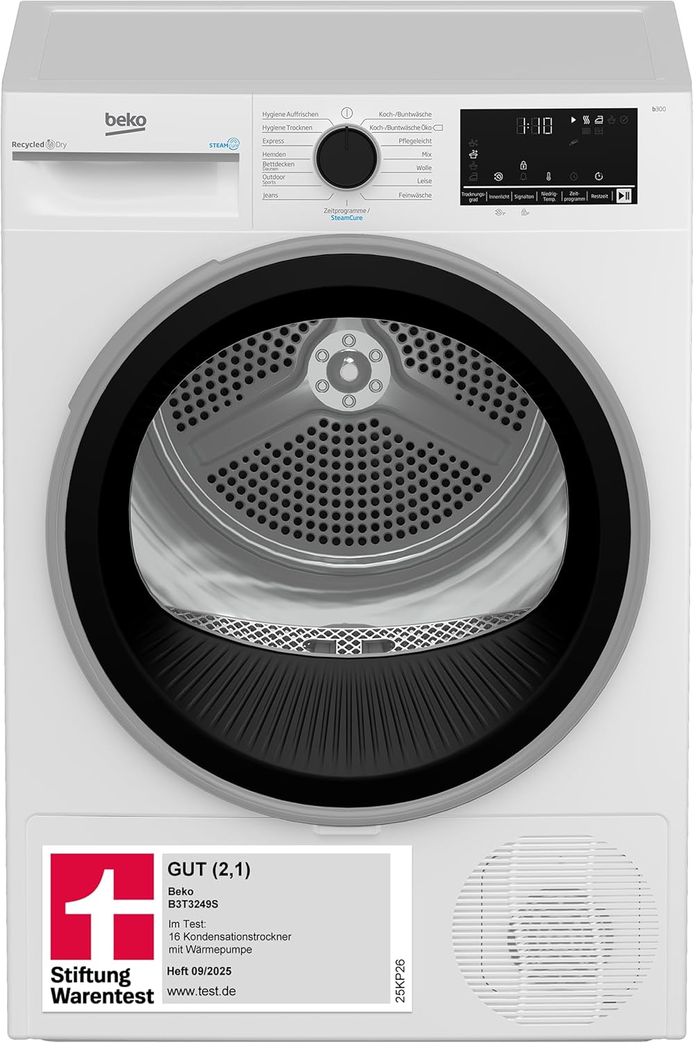 Beko Wäschetrockner 9kg, Stiftung Warentest GUT (2,1)*, allergikergeeignet, Hygiene Trocknen, SteamCure Dampffunktion, 15 Programme, Express, B3T3249S, Weiß