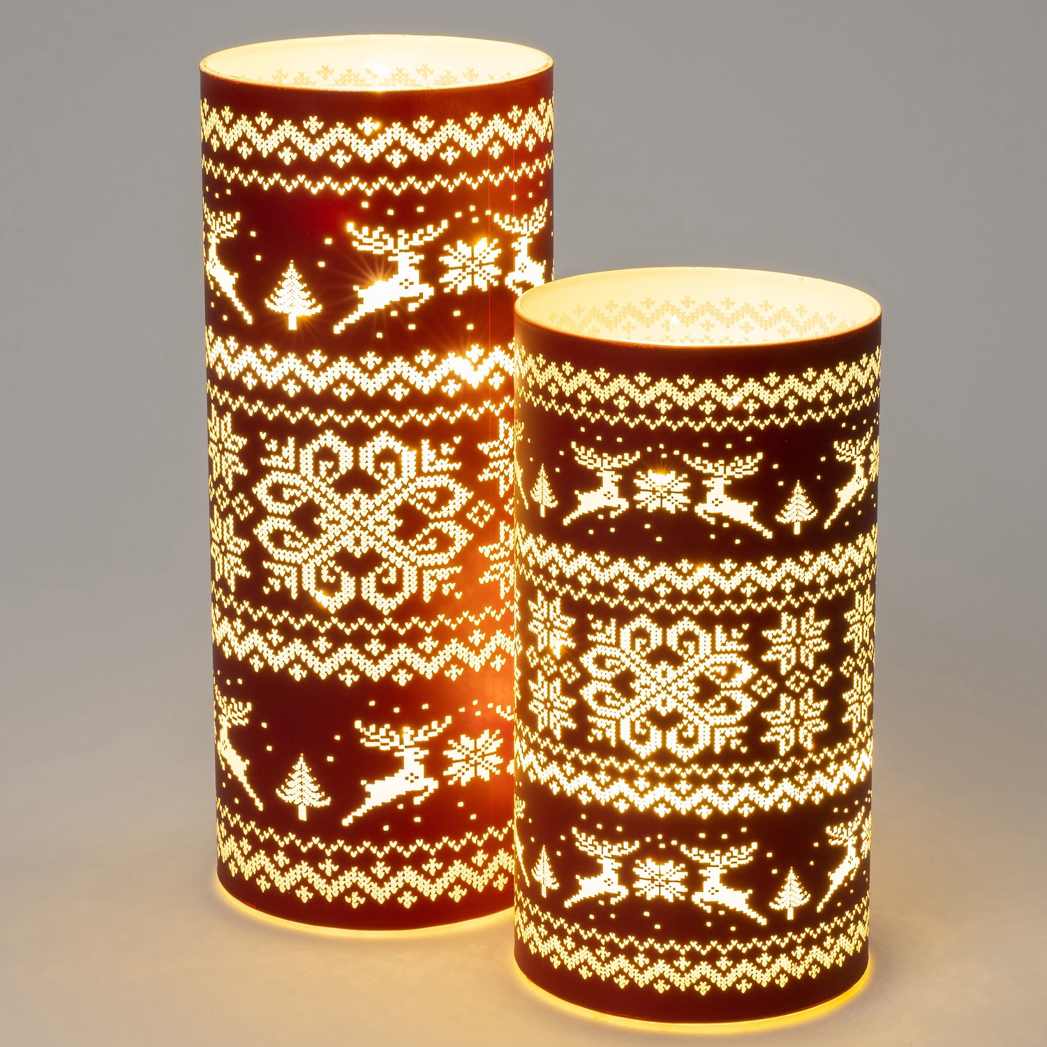 Intratuin waxinelichthouder Winter rood met LED verlichting D 9 H 17,5 cm
