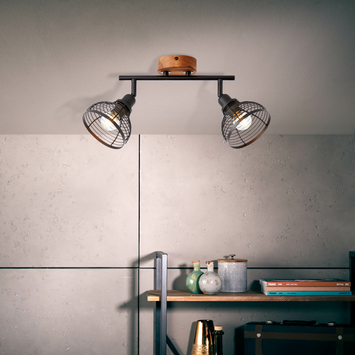 Brilliant opbouwspot Avia 2x E14 zwart/hout