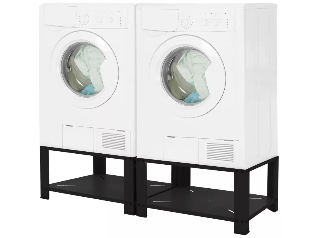 Socle machine à laver double avec étagère base sèche-linge noir ML-DESIGN