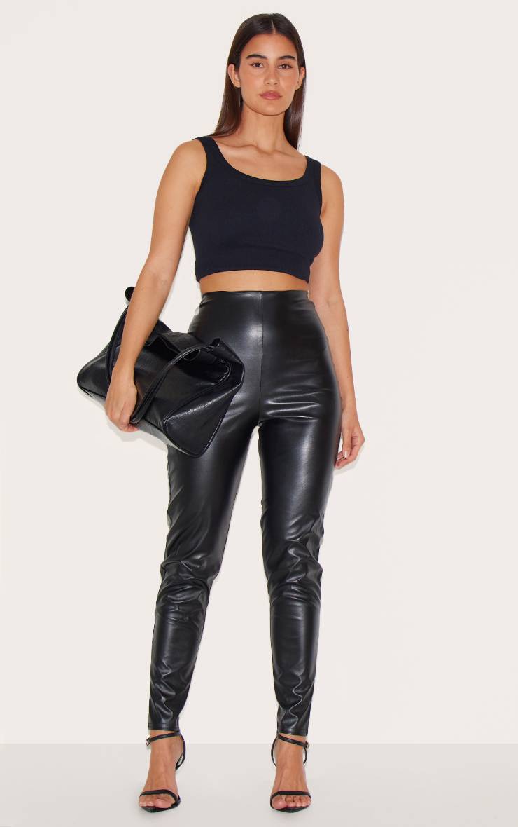 Noir Legging Taille Haute En Synthétique