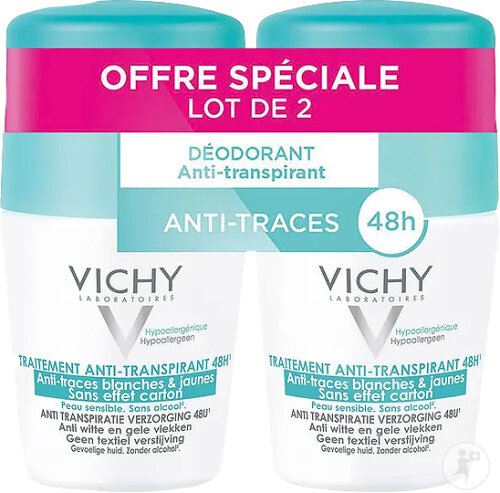 Vichy Traitement Anti-Transpirant 48h Anti-Traces Roll-On 2x50ml Promo 2ème A -50% (CNK pack)
