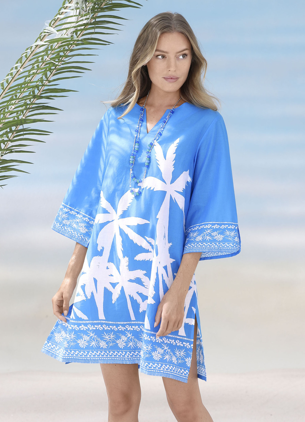 Tunika mit Palmendruck, reine Baumwolle