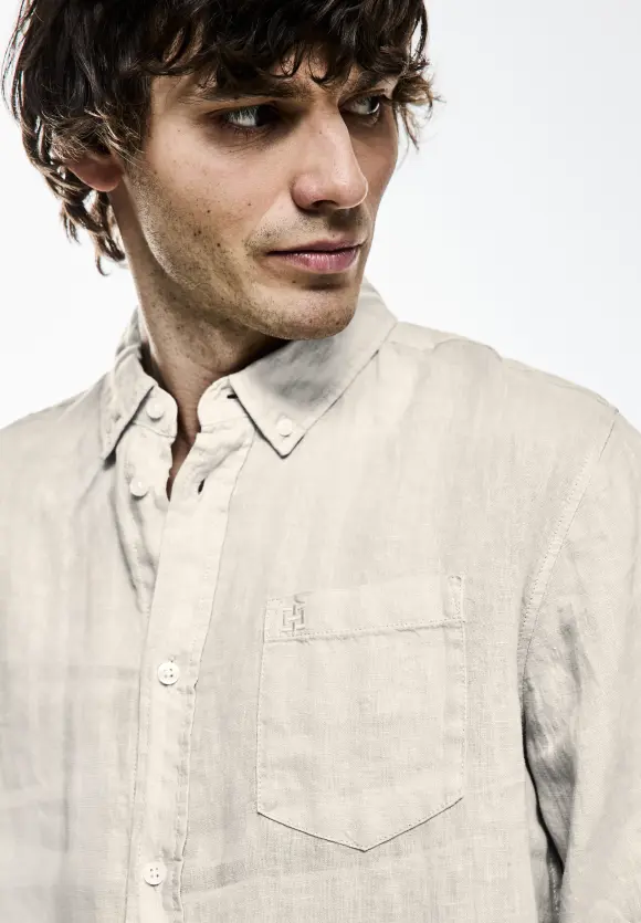 Button Down Leinenhemd - beach stone