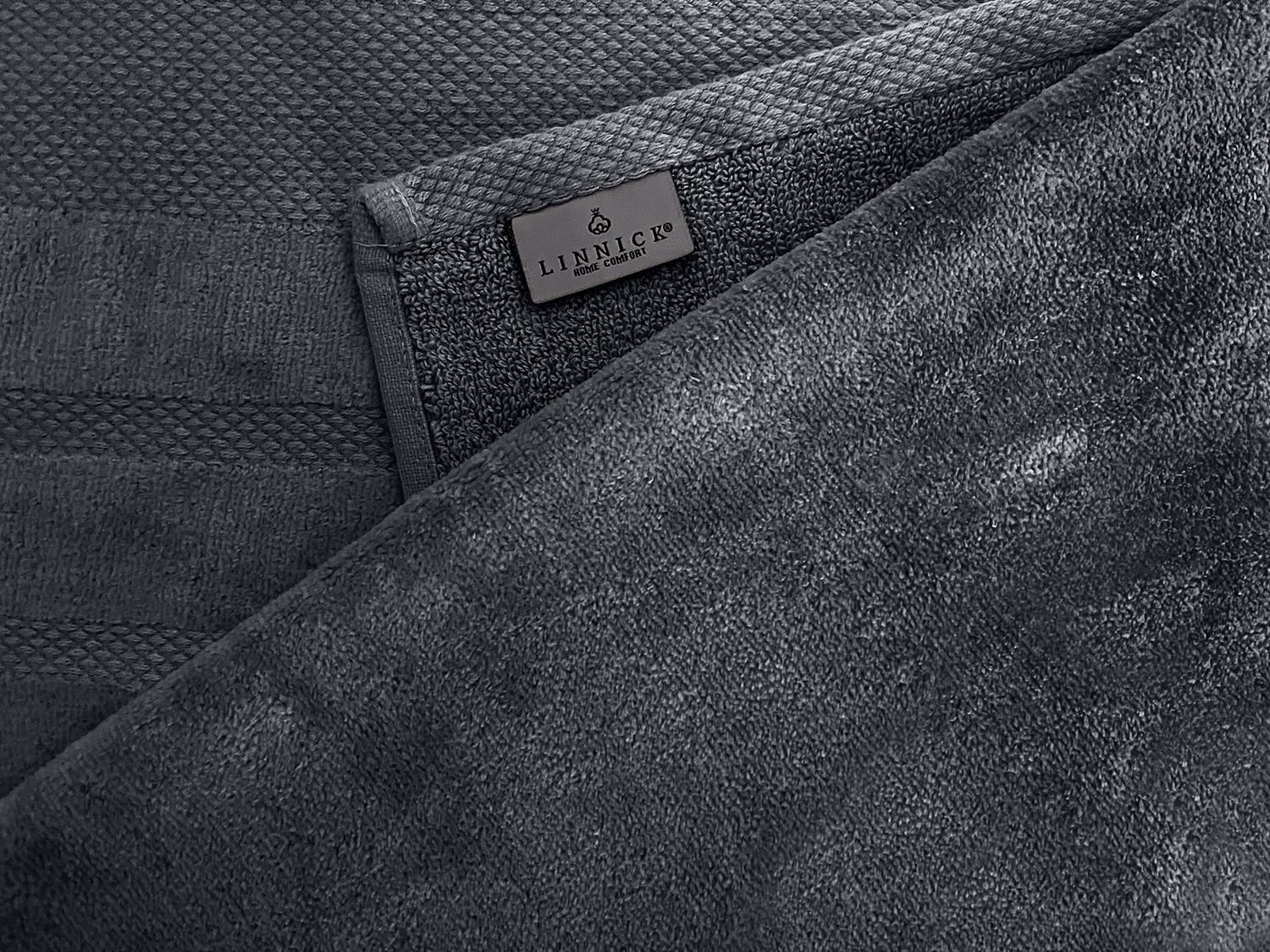 LINNICKVelours Badlaken  Katoen 70x140cm - dark grey - 2X
