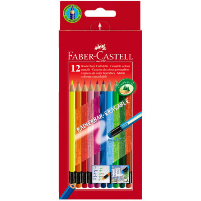 Faber-Castell Farbstifte radierbar, 12 Stück, assortiert