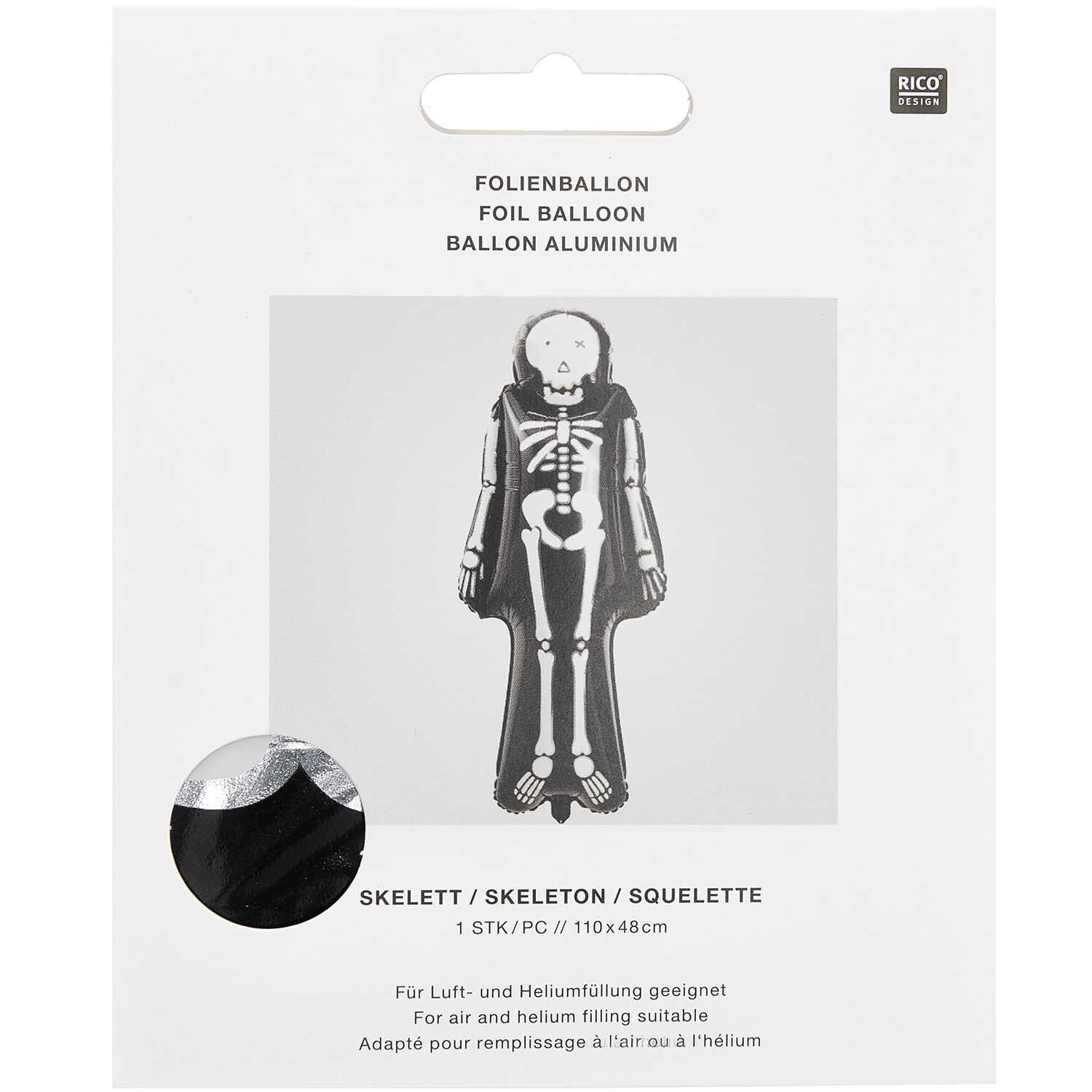 (110cm) XL Halloween Party Deko Folien Ballon Grusel Luftballon Motto Party Accessoire (400025) - Skelett