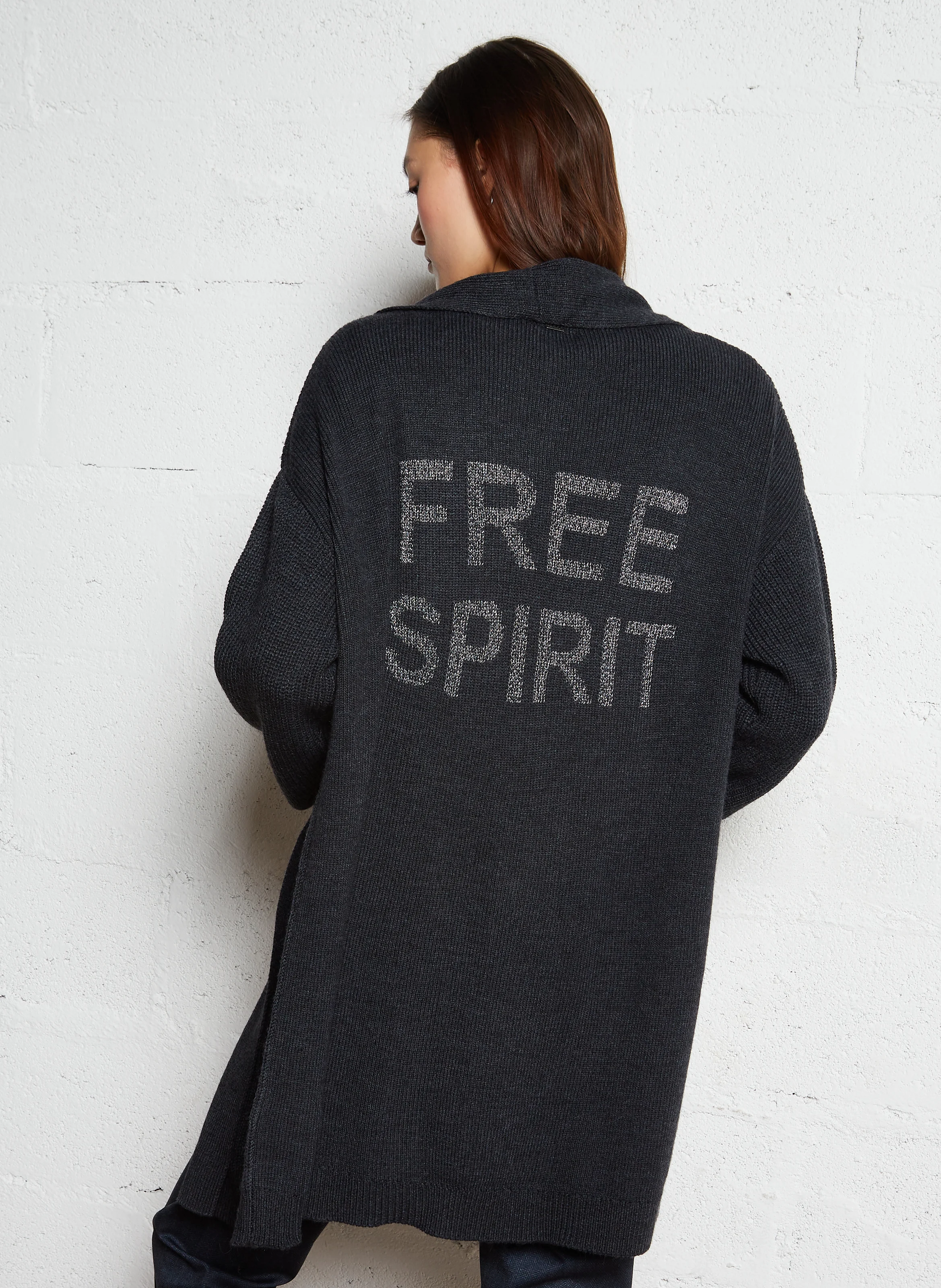 Cardigan long en laine mélangée | Gris