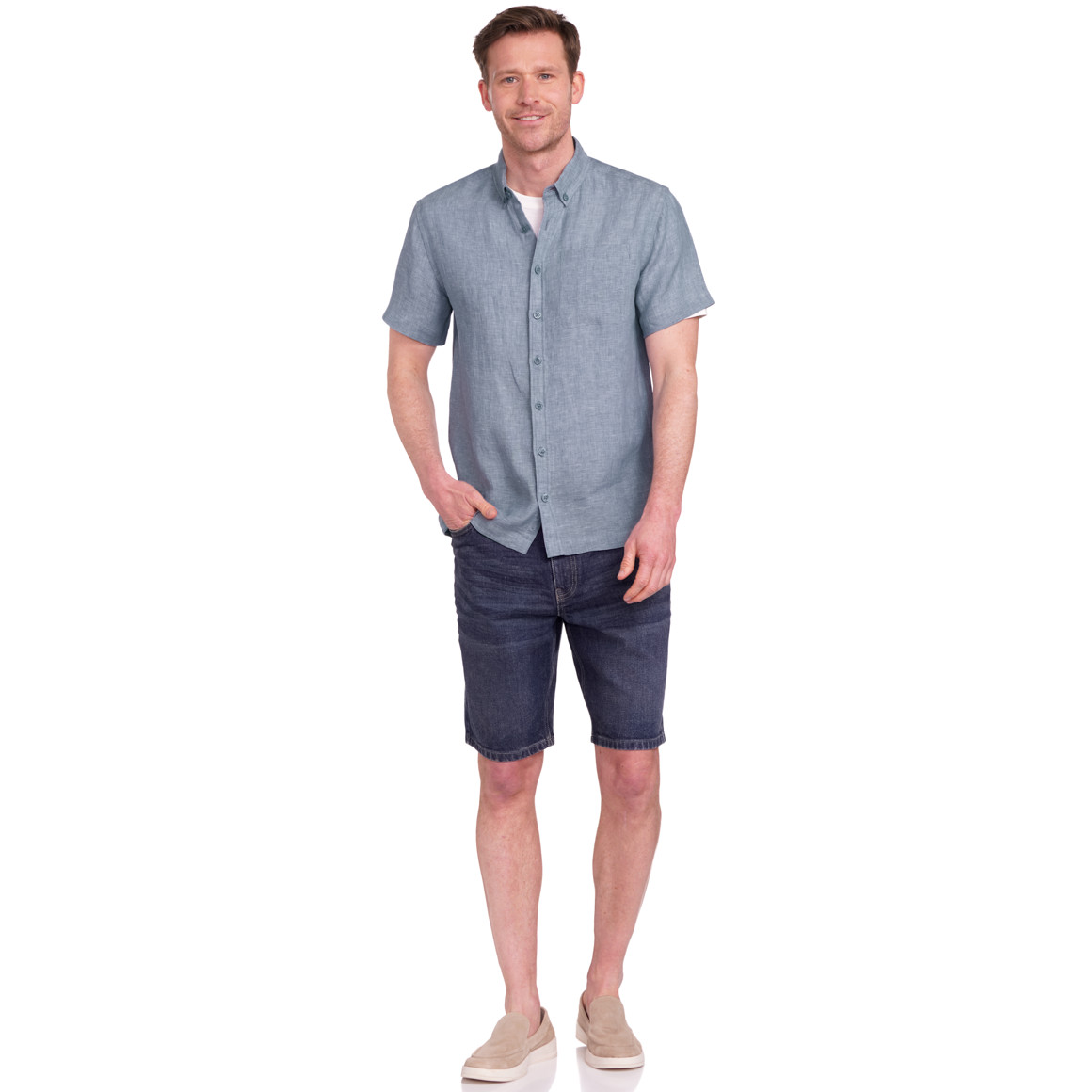 Herren Leinen-Hemd mit kurzen Ärmeln blau